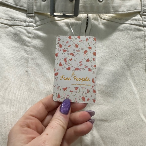 Free People White Denim Skirt with Belt - Size 0 - Picture 4 of 5